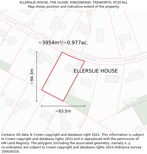 ELLERSLIE HOUSE, THE GLADE, KINGSWOOD, TADWORTH, KT20 6LL: Plot and title map