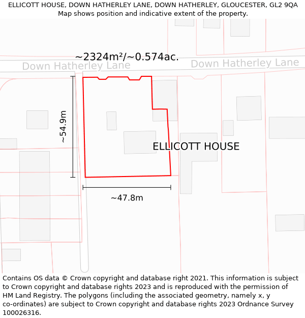 ELLICOTT HOUSE, DOWN HATHERLEY LANE, DOWN HATHERLEY, GLOUCESTER, GL2 9QA: Plot and title map