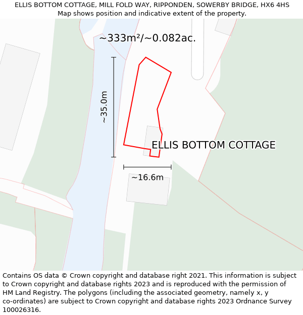 ELLIS BOTTOM COTTAGE, MILL FOLD WAY, RIPPONDEN, SOWERBY BRIDGE, HX6 4HS: Plot and title map