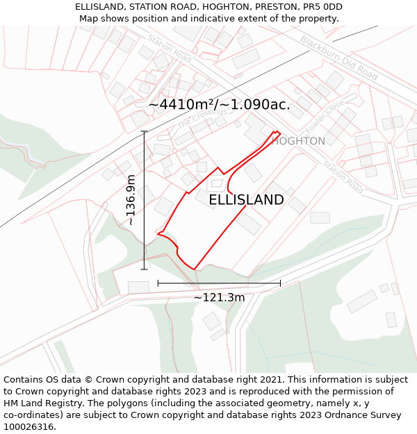 ELLISLAND, STATION ROAD, HOGHTON, PRESTON, PR5 0DD: Plot and title map