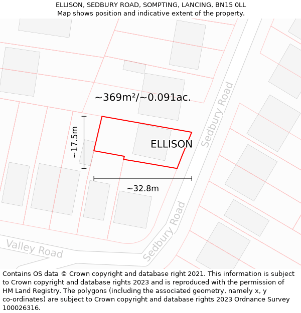 ELLISON, SEDBURY ROAD, SOMPTING, LANCING, BN15 0LL: Plot and title map