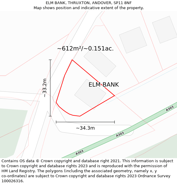 ELM BANK, THRUXTON, ANDOVER, SP11 8NF: Plot and title map