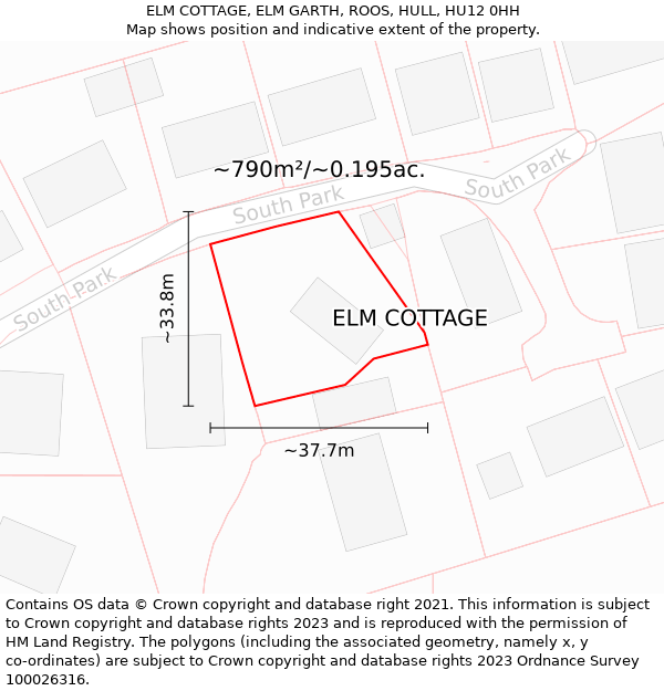 ELM COTTAGE, ELM GARTH, ROOS, HULL, HU12 0HH: Plot and title map