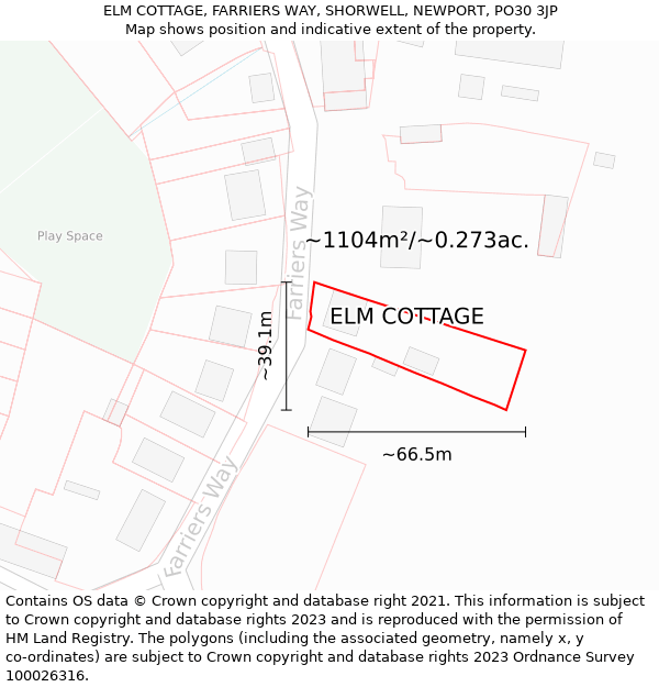 ELM COTTAGE, FARRIERS WAY, SHORWELL, NEWPORT, PO30 3JP: Plot and title map
