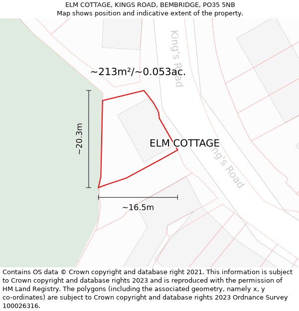 ELM COTTAGE, KINGS ROAD, BEMBRIDGE, PO35 5NB: Plot and title map