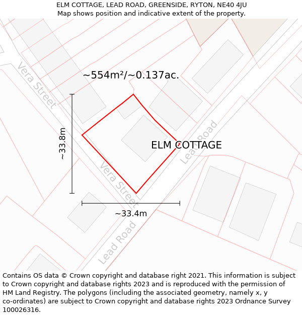 ELM COTTAGE, LEAD ROAD, GREENSIDE, RYTON, NE40 4JU: Plot and title map