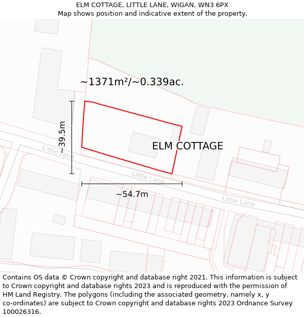 ELM COTTAGE, LITTLE LANE, WIGAN, WN3 6PX: Plot and title map