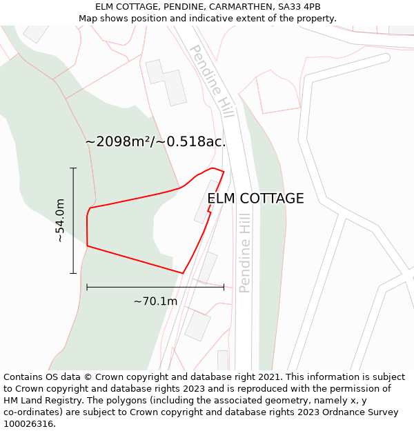 ELM COTTAGE, PENDINE, CARMARTHEN, SA33 4PB: Plot and title map