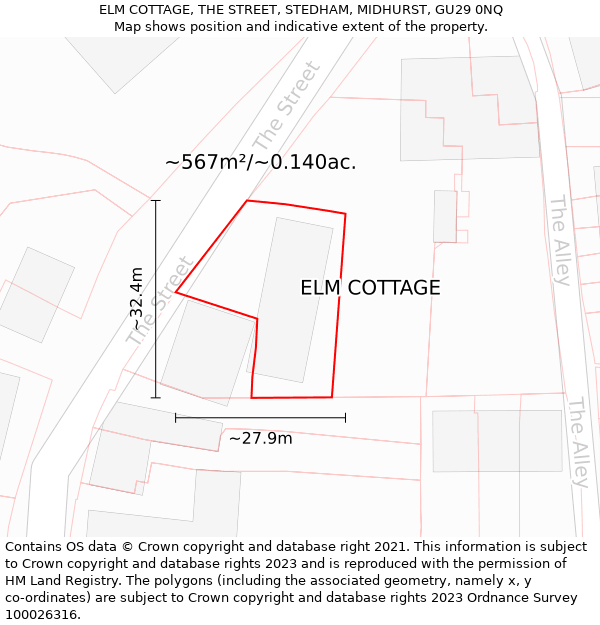 ELM COTTAGE, THE STREET, STEDHAM, MIDHURST, GU29 0NQ: Plot and title map