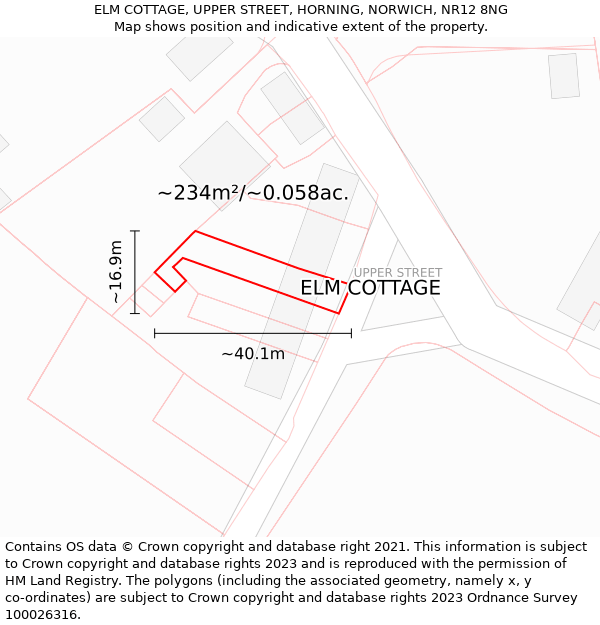 ELM COTTAGE, UPPER STREET, HORNING, NORWICH, NR12 8NG: Plot and title map