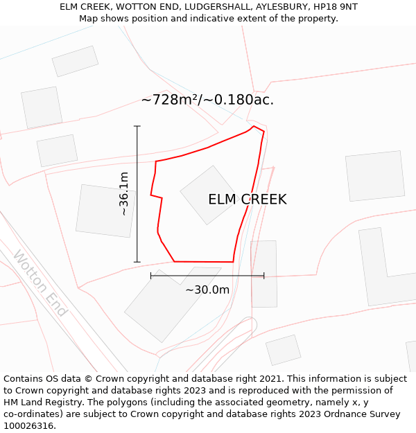 ELM CREEK, WOTTON END, LUDGERSHALL, AYLESBURY, HP18 9NT: Plot and title map