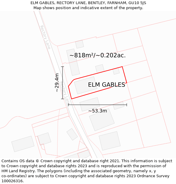 ELM GABLES, RECTORY LANE, BENTLEY, FARNHAM, GU10 5JS: Plot and title map