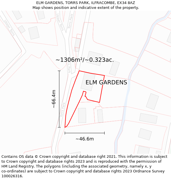 ELM GARDENS, TORRS PARK, ILFRACOMBE, EX34 8AZ: Plot and title map