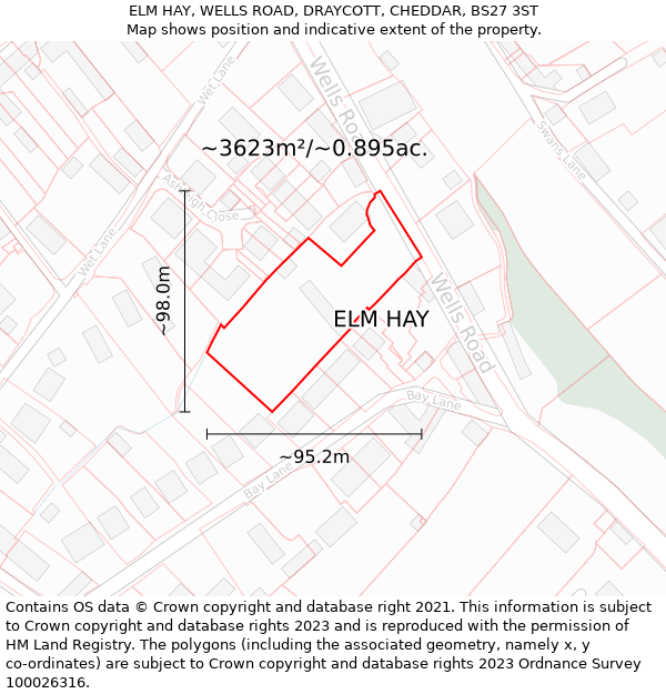 ELM HAY, WELLS ROAD, DRAYCOTT, CHEDDAR, BS27 3ST: Plot and title map