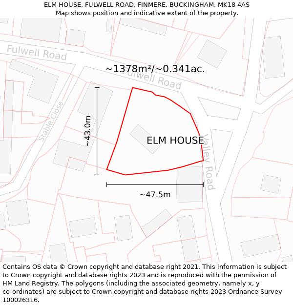 ELM HOUSE, FULWELL ROAD, FINMERE, BUCKINGHAM, MK18 4AS: Plot and title map