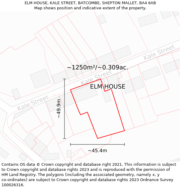 ELM HOUSE, KALE STREET, BATCOMBE, SHEPTON MALLET, BA4 6AB: Plot and title map