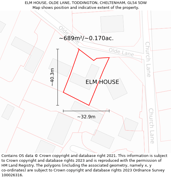 ELM HOUSE, OLDE LANE, TODDINGTON, CHELTENHAM, GL54 5DW: Plot and title map