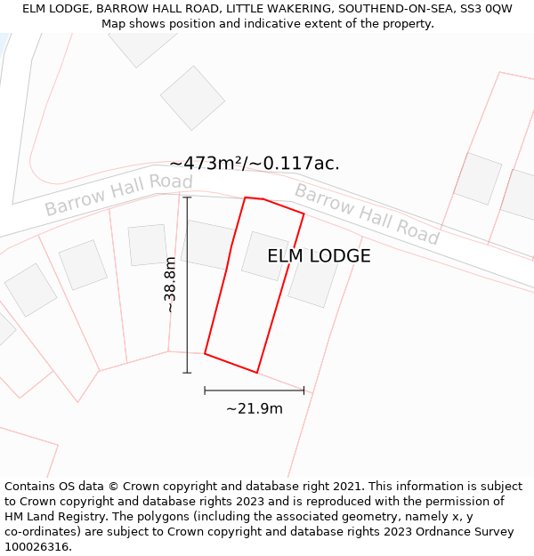 ELM LODGE, BARROW HALL ROAD, LITTLE WAKERING, SOUTHEND-ON-SEA, SS3 0QW: Plot and title map