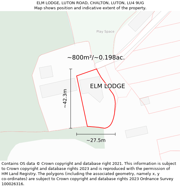 ELM LODGE, LUTON ROAD, CHALTON, LUTON, LU4 9UG: Plot and title map