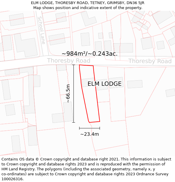 ELM LODGE, THORESBY ROAD, TETNEY, GRIMSBY, DN36 5JR: Plot and title map