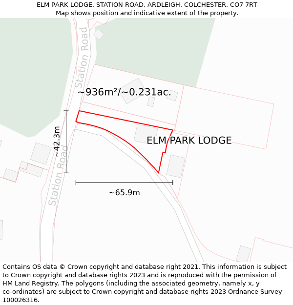 ELM PARK LODGE, STATION ROAD, ARDLEIGH, COLCHESTER, CO7 7RT: Plot and title map