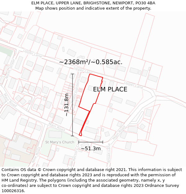 ELM PLACE, UPPER LANE, BRIGHSTONE, NEWPORT, PO30 4BA: Plot and title map