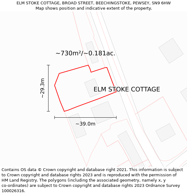 ELM STOKE COTTAGE, BROAD STREET, BEECHINGSTOKE, PEWSEY, SN9 6HW: Plot and title map