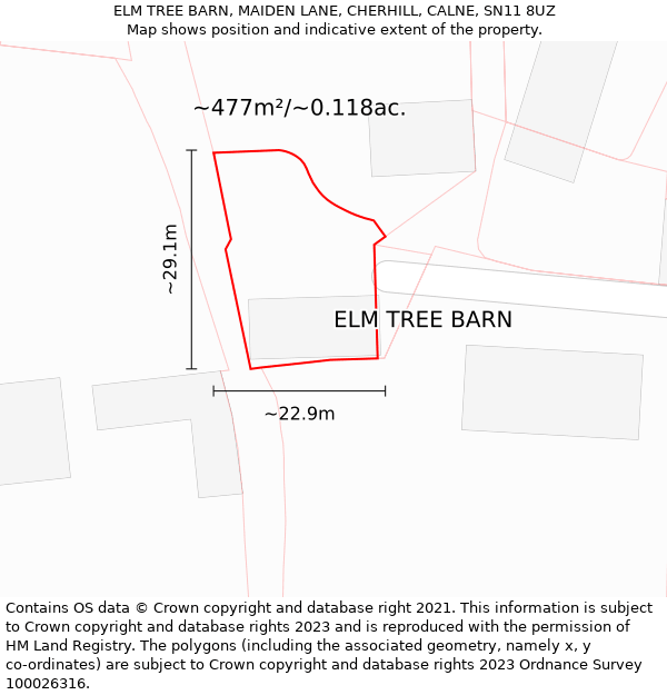 ELM TREE BARN, MAIDEN LANE, CHERHILL, CALNE, SN11 8UZ: Plot and title map