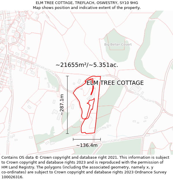 ELM TREE COTTAGE, TREFLACH, OSWESTRY, SY10 9HG: Plot and title map