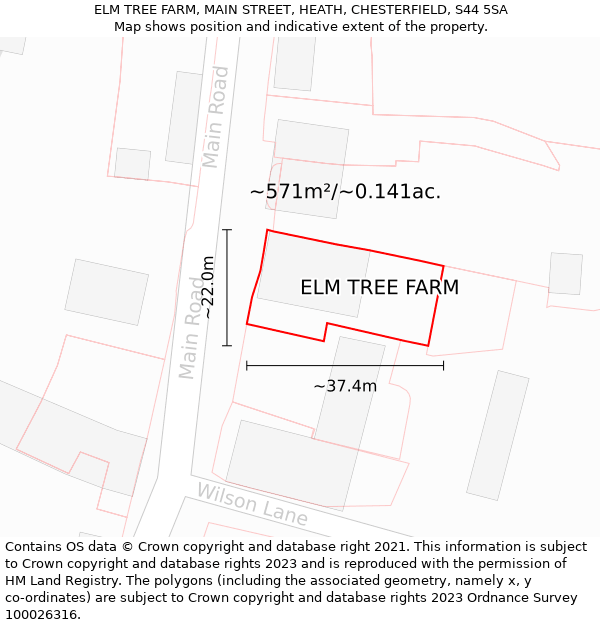 ELM TREE FARM, MAIN STREET, HEATH, CHESTERFIELD, S44 5SA: Plot and title map