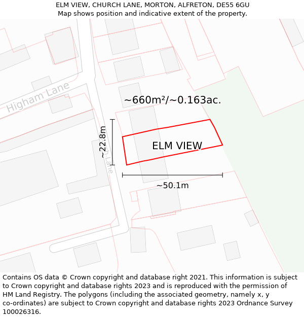 ELM VIEW, CHURCH LANE, MORTON, ALFRETON, DE55 6GU: Plot and title map