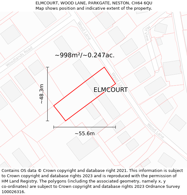 ELMCOURT, WOOD LANE, PARKGATE, NESTON, CH64 6QU: Plot and title map