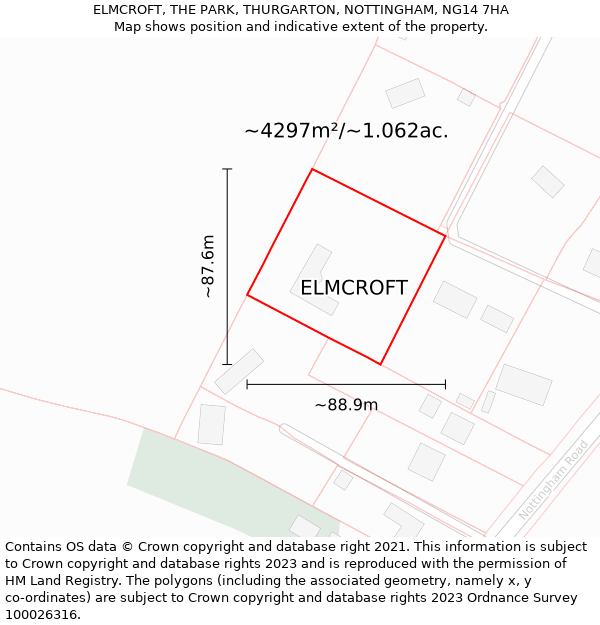 ELMCROFT, THE PARK, THURGARTON, NOTTINGHAM, NG14 7HA: Plot and title map