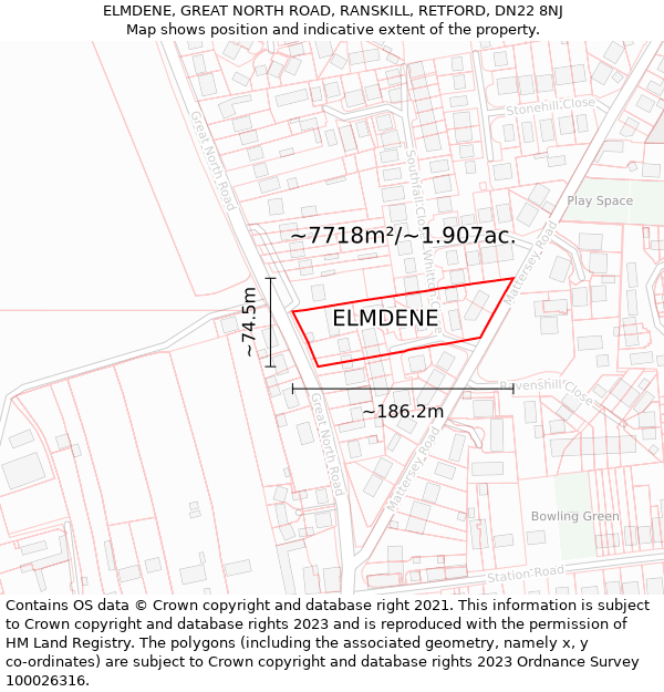 ELMDENE, GREAT NORTH ROAD, RANSKILL, RETFORD, DN22 8NJ: Plot and title map