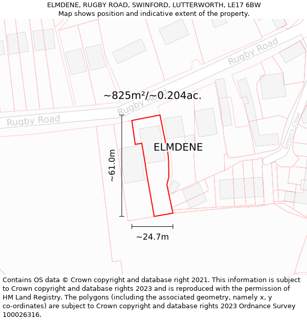 ELMDENE, RUGBY ROAD, SWINFORD, LUTTERWORTH, LE17 6BW: Plot and title map