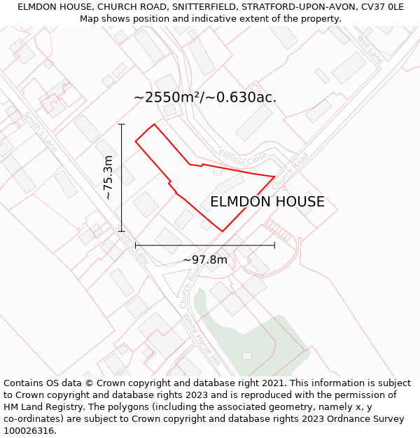 ELMDON HOUSE, CHURCH ROAD, SNITTERFIELD, STRATFORD-UPON-AVON, CV37 0LE: Plot and title map