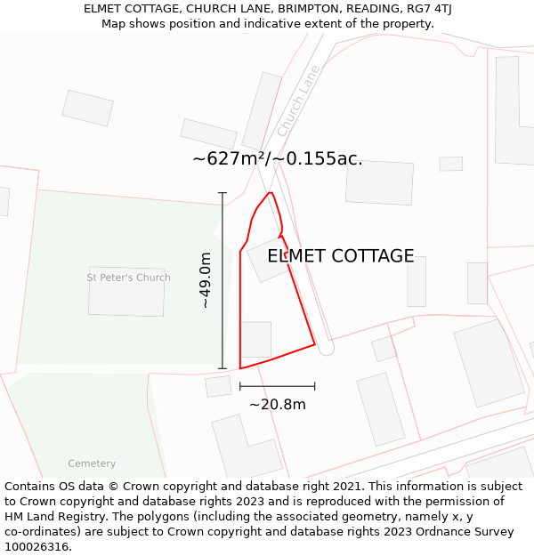 ELMET COTTAGE, CHURCH LANE, BRIMPTON, READING, RG7 4TJ: Plot and title map