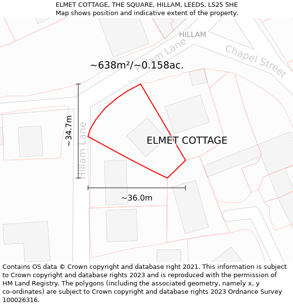 ELMET COTTAGE, THE SQUARE, HILLAM, LEEDS, LS25 5HE: Plot and title map