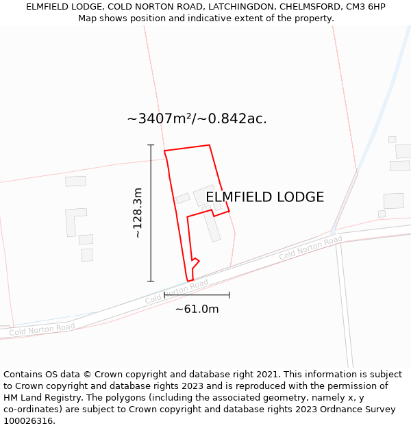 ELMFIELD LODGE, COLD NORTON ROAD, LATCHINGDON, CHELMSFORD, CM3 6HP: Plot and title map