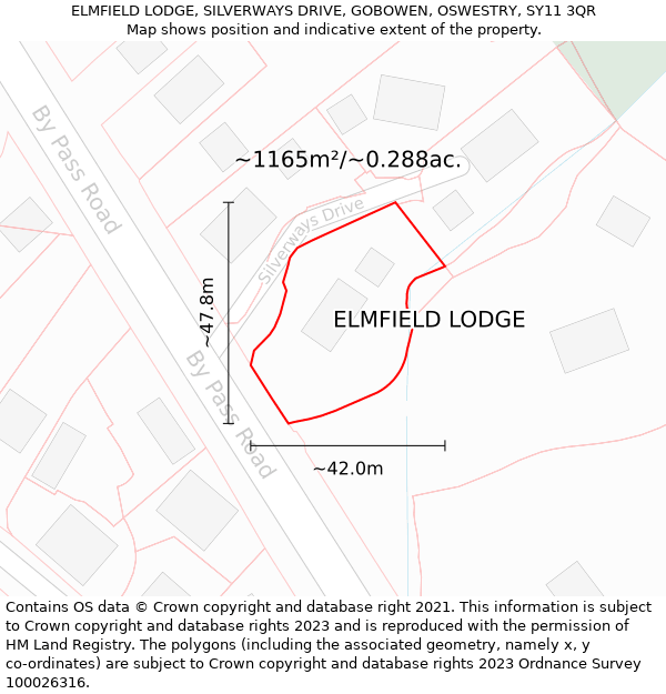 ELMFIELD LODGE, SILVERWAYS DRIVE, GOBOWEN, OSWESTRY, SY11 3QR: Plot and title map