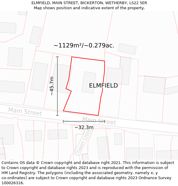 ELMFIELD, MAIN STREET, BICKERTON, WETHERBY, LS22 5ER: Plot and title map