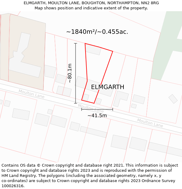 ELMGARTH, MOULTON LANE, BOUGHTON, NORTHAMPTON, NN2 8RG: Plot and title map