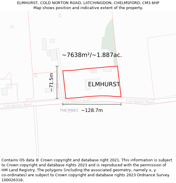 ELMHURST, COLD NORTON ROAD, LATCHINGDON, CHELMSFORD, CM3 6HP: Plot and title map