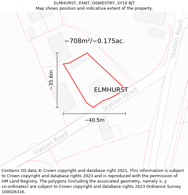 ELMHURST, PANT, OSWESTRY, SY10 8JT: Plot and title map