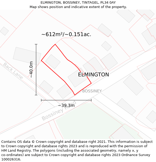 ELMINGTON, BOSSINEY, TINTAGEL, PL34 0AY: Plot and title map