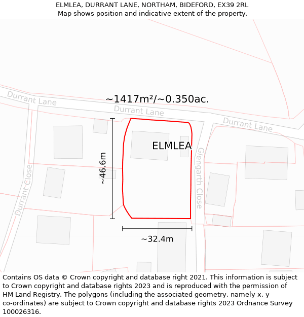 ELMLEA, DURRANT LANE, NORTHAM, BIDEFORD, EX39 2RL: Plot and title map