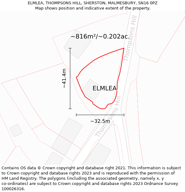 ELMLEA, THOMPSONS HILL, SHERSTON, MALMESBURY, SN16 0PZ: Plot and title map