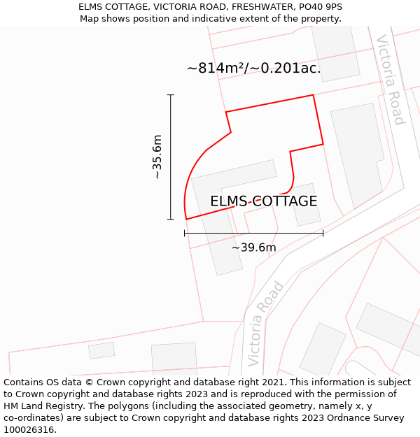 ELMS COTTAGE, VICTORIA ROAD, FRESHWATER, PO40 9PS: Plot and title map