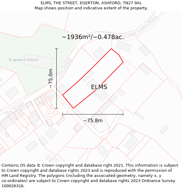 ELMS, THE STREET, EGERTON, ASHFORD, TN27 9AL: Plot and title map