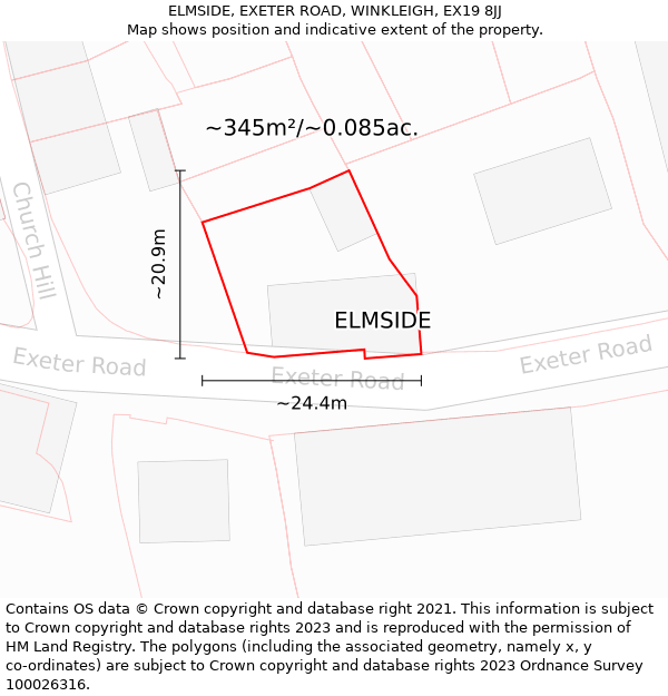 ELMSIDE, EXETER ROAD, WINKLEIGH, EX19 8JJ: Plot and title map